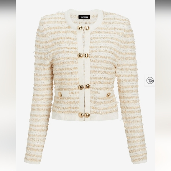 Express Cream and Gold Textured Blazer - Picture 6 of 14